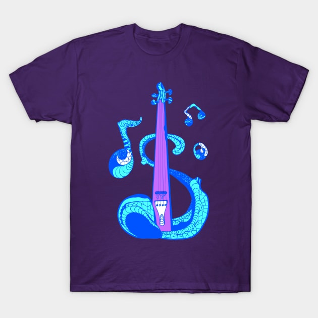 Neon Blue String Violin T-Shirt by kenallouis